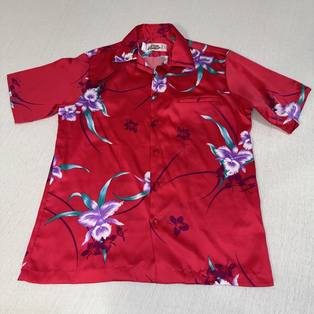 VTG Hilo Hatties Hawaii Mens Large Pink Orchid Floral Tropical Camp Shirt M 500